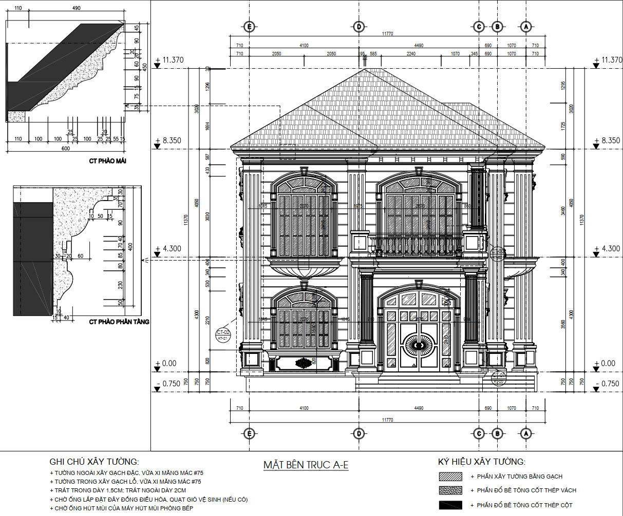 bản vẽ biệt thự tân cổ điển 2 tầng 10x20m 15