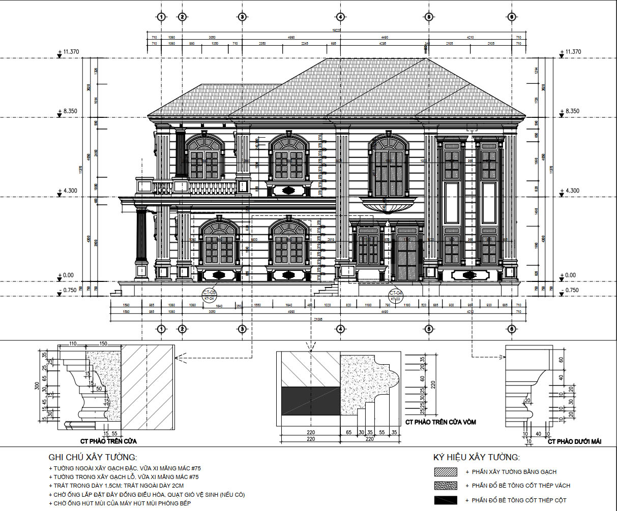 bản vẽ biệt thự tân cổ điển 2 tầng 10x20m 16