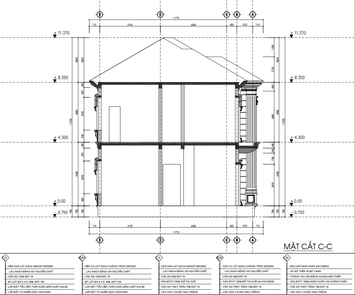 bản vẽ biệt thự tân cổ điển 2 tầng 10x20m 22