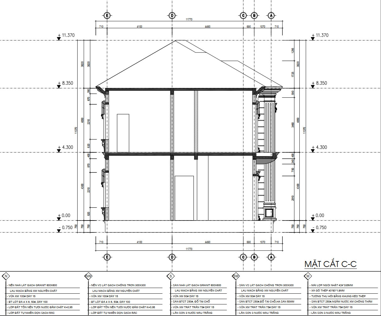 bản vẽ biệt thự tân cổ điển 2 tầng 10x20m 22