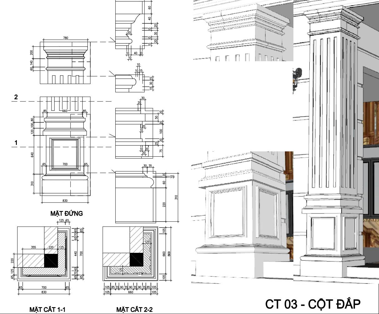 bản vẽ biệt thự tân cổ điển 2 tầng 10x20m 25