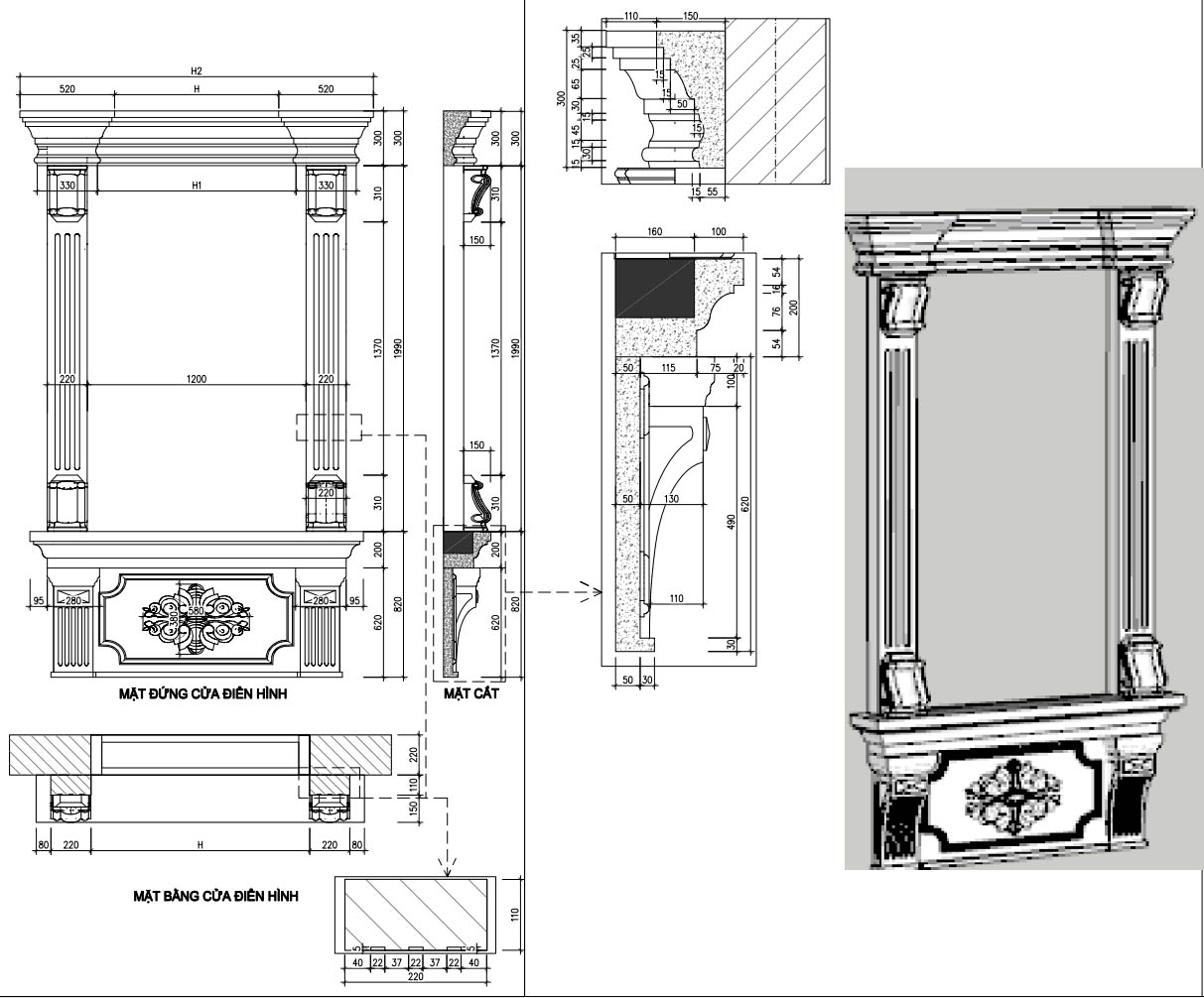 bản vẽ biệt thự tân cổ điển 2 tầng 10x20m 27