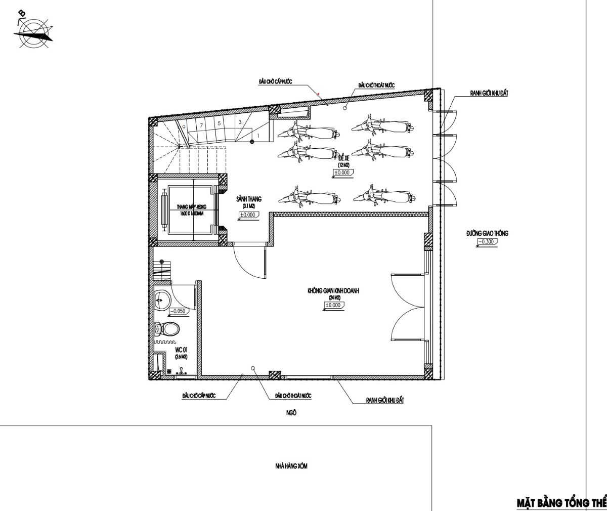 Bản vẽ nhà trọ 53m2 5 tầng có lửng 1