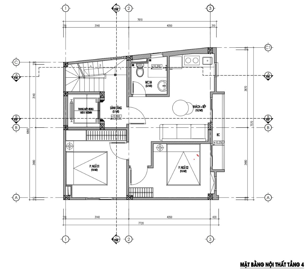Bản vẽ nhà trọ 53m2 5 tầng có lửng 10