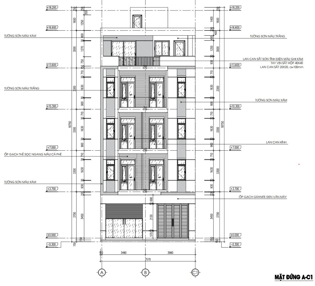 Bản vẽ nhà trọ 53m2 5 tầng có lửng 18