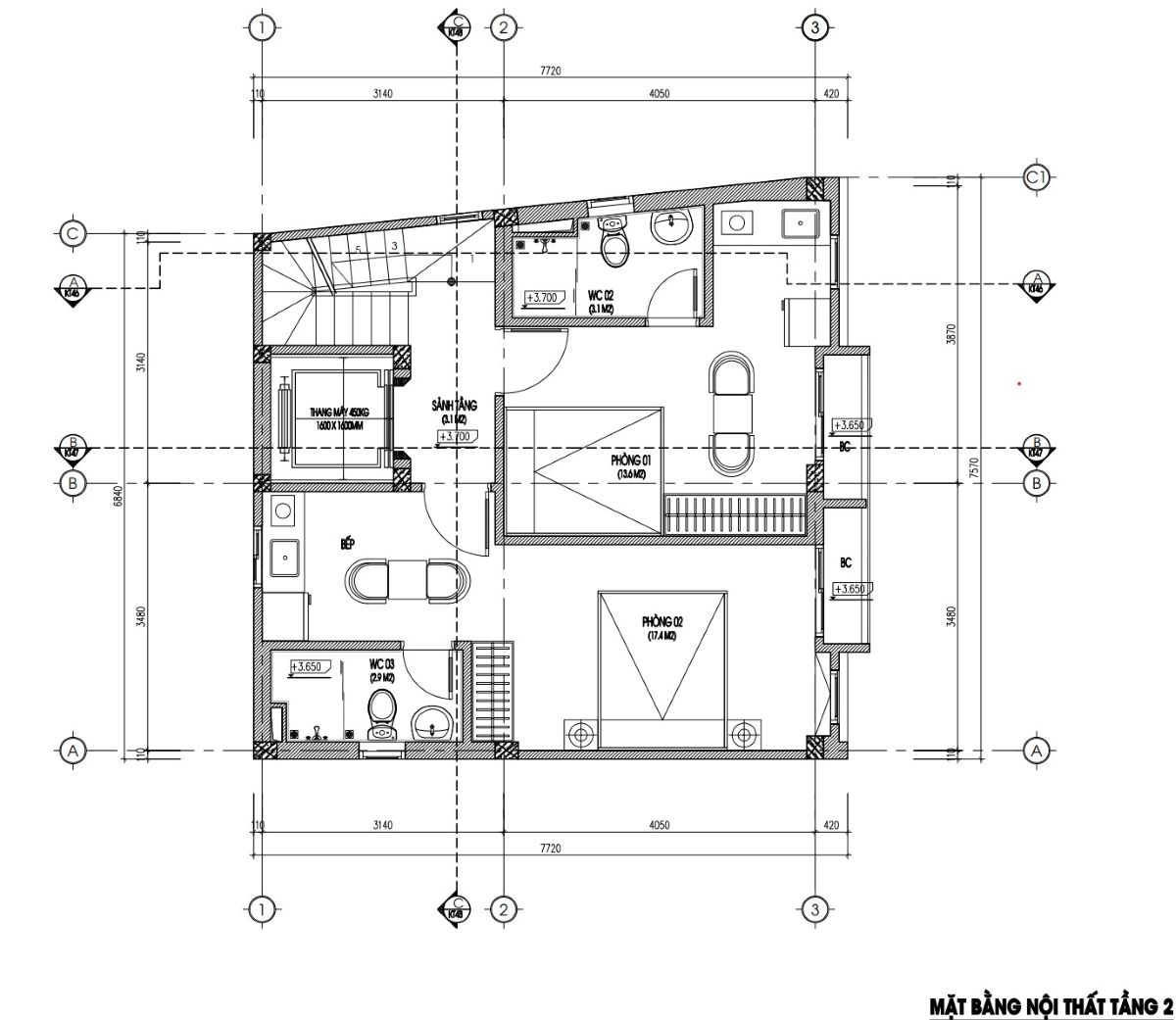 Bản vẽ nhà trọ 53m2 5 tầng có lửng 6