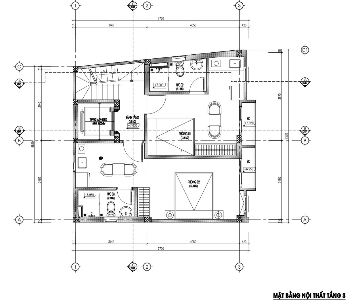 Bản vẽ nhà trọ 53m2 5 tầng có lửng 8