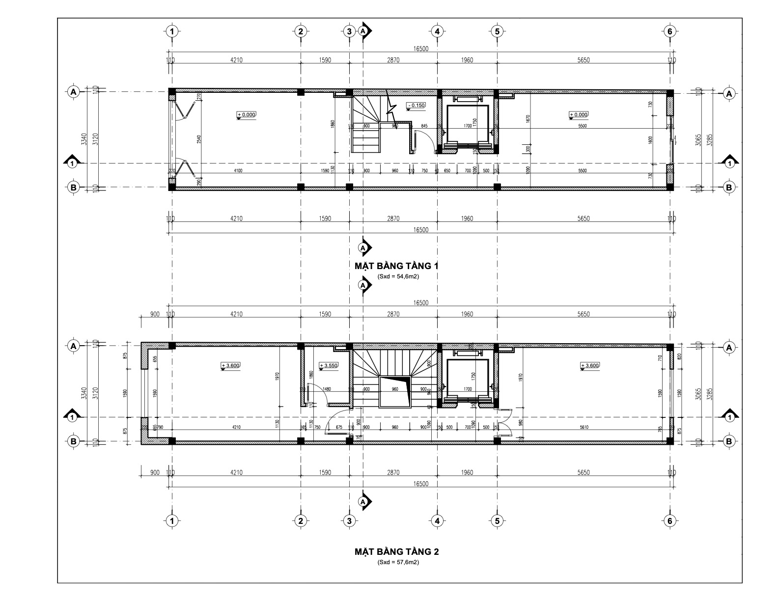 Bản vẽ nhà phố 4 tầng 1 tum mặt tiền 3.3m