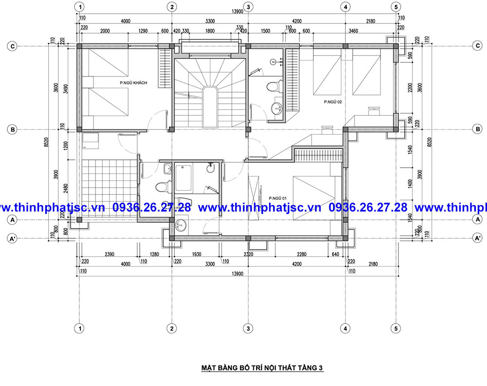 ban ve thiet ke biet thu 3 tang ban co đien5