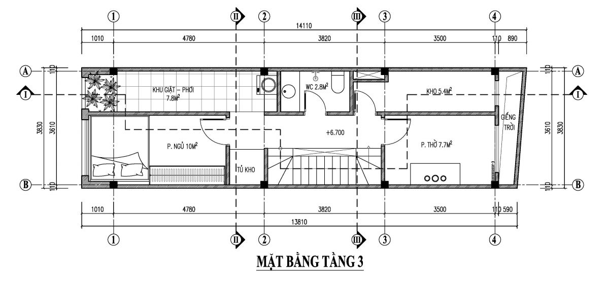 bản vẽ nhà phố 50m2 3 tầng 1 tum 3