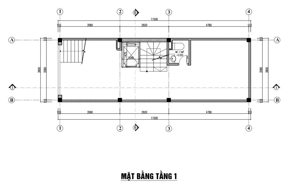 thiết kế nhà phố 44m2 x 4 tầng 1 lửng 1 tum 2