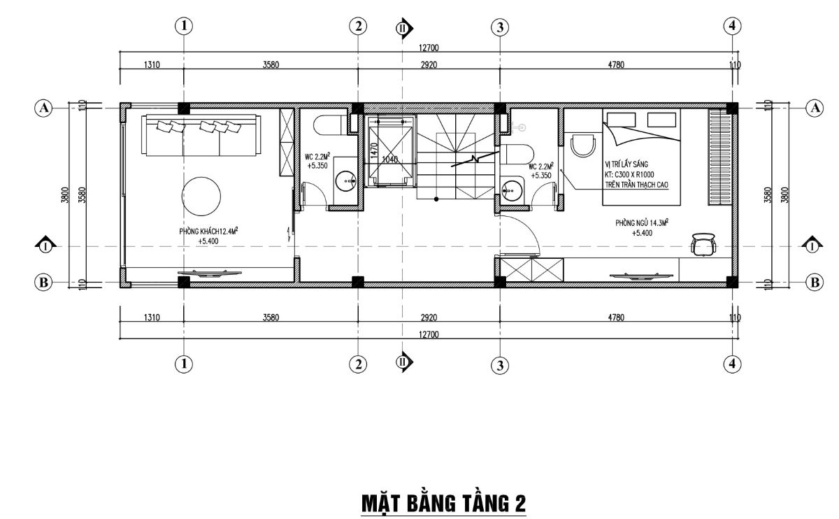 thiết kế nhà phố 44m2 x 4 tầng 1 lửng 1 tum 7