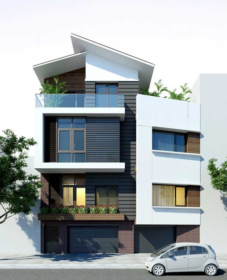 Mẫu nhà phố 4 tầng lô góc